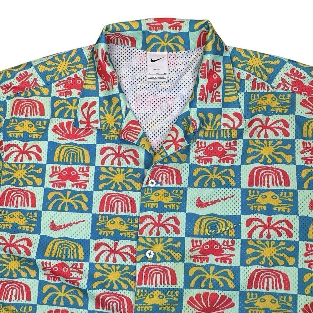 Nike Sz XL Mesh Hawaiian Resort Camp Shirt Dri-Fit Button Down Men Colorful 0962